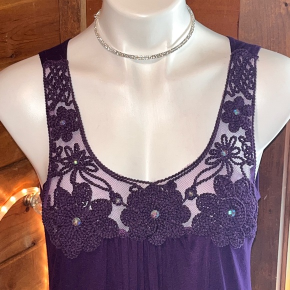 Gorgeous purple lacy bling tank top bling detail - Picture 5 of 7